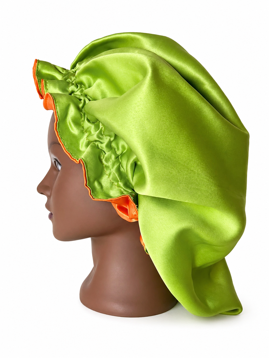 Bonnet en Soie Réversible Orange et Vert